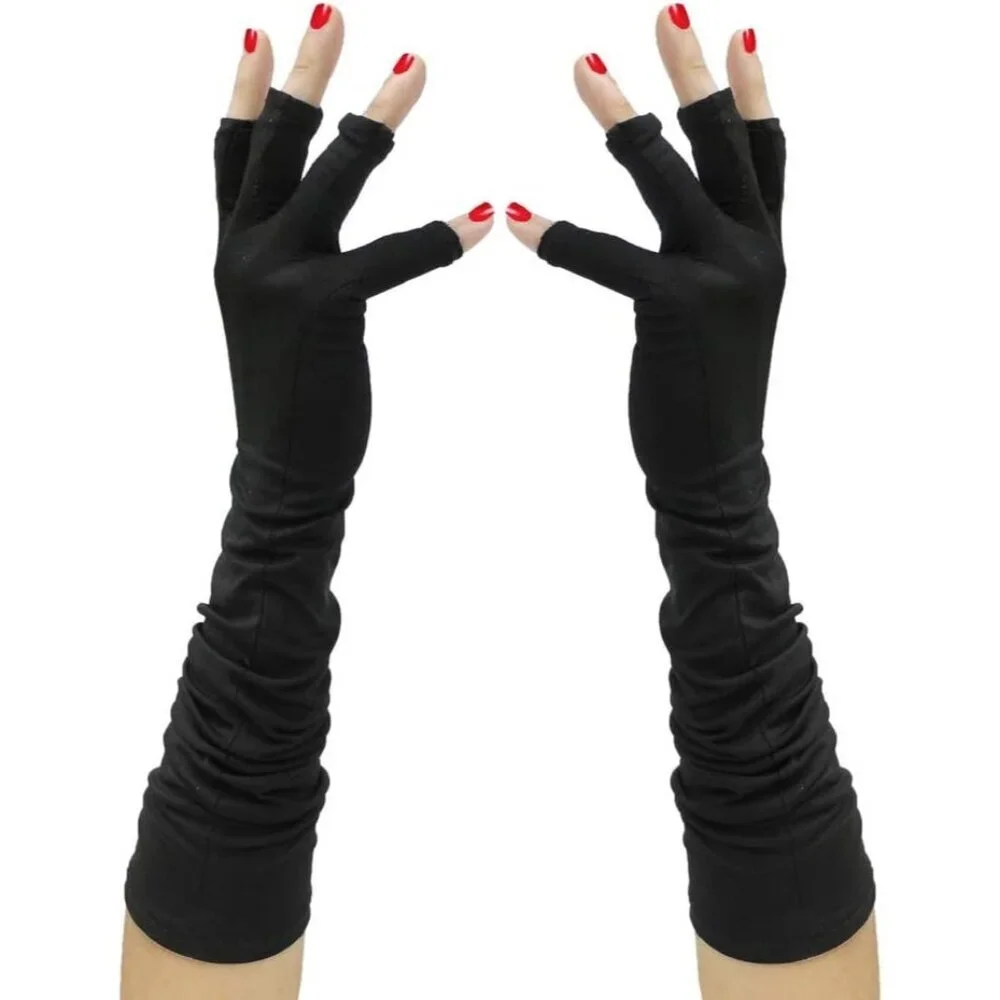 Women's Elegant Fingerless Protection Nails Black Long Gloves Halloween Fashion